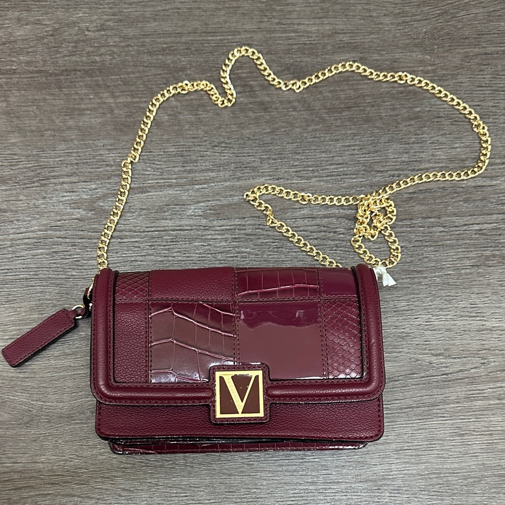 Victoria's Secret Maroon Crossbody Bag with Gold Chain